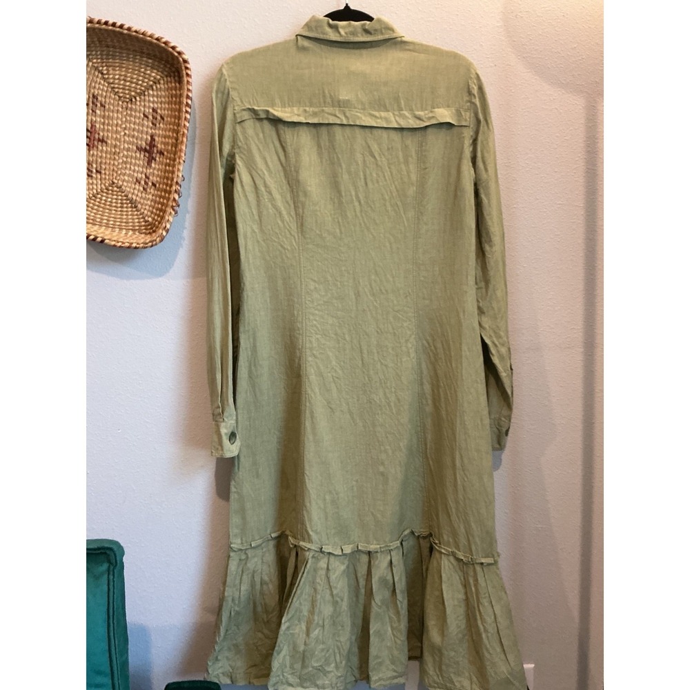 Weekend Max Mara Linen Lagenlook Olive Green Shirt Midi Dress Size 4 - Picture 7 of 8